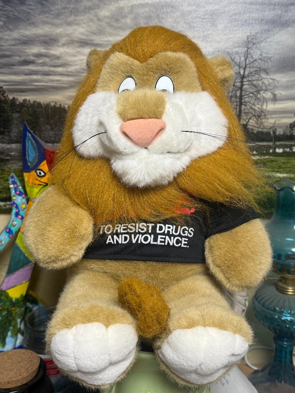 Vintage 1990s DARE Lion Plush 18" Large Fluffy Mane D.A.R.E. Mascot Toy Clean